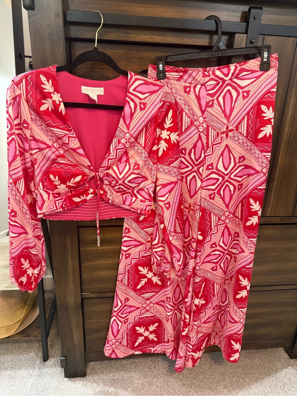 Caroline Constas Pink and Red Printed Two-Piece Set